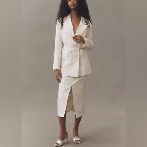 $348 NWOT Hutch Jacquard Blazer + Midi Skirt Set in Ivory Sz 6